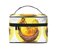 Bird's Nest Golden Chicken Damen Reise-Kosmetiktasche, (22,9 x 16,5 x 15,7 cm), tragbare Kosmetiktasche mit großem Fassungsvermögen, große Kosmetiktasche, Aufbewahrungstasche für Mädchen, Schwarz