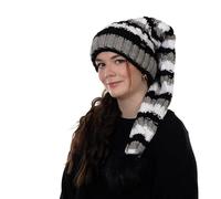 Birendy Beanie Mütze, Zipfelmütze, Pudelmütze, Wintermütze mit großer Fellbommel aus Fellimitat. (Schwarz Weiß gestreift 113)