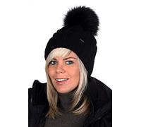 Birendy Beanie PB Mütze, Pudelmütze, Wintermütze mit großer Fellbommel aus Fellimitat, Strickmütze hochwertigen Strick (Schwarz)