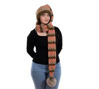 Birendy XXL Beanie AA Mütze, Zipfelmütze inklusive Schal, Pudelmütze, Wintermütze mit großer Fellbommel aus Fellimitat. Extra Lang mit weichem Fleece abgefüttert (Bunt-Rosa 114)