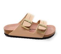 Birkenstock Arizona 1031525 Damen-Hausschuhe, Beige Rosa, doppelte Schnalle, Sohle aus EVA und Kork mit Lederüberzug, schmale Passform, Beige Rosa, 37 EU Stretta