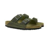 BIRKENSTOCK Arizona Nubukleder-Schlappen Damen und Herren Pantoletten Haus-Schuhe Made in Germany schmale Breite 1027039 Khaki 43