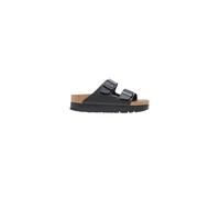 Birkenstock Arizona Platform Sandalen, Unisex; Obermaterial aus Birko-Flor, verstellbare Träger mit Metallschnallen, Innenfutter aus Leder, Sohle aus Eva, Keilabsatz, Schwarz, Black Veg, 38 EU