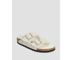 Birkenstock Arizona Shearling Narrow Pelzgefütterte Pantoletten Für Damen 1026193-weis Weiß 38