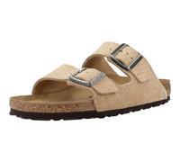 Birkenstock Arizona Suede Embossed Narrow Pantoletten Für Damen In Beige 1027066-ednb Beige 36