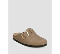 Birkenstock Boston Big Buckle Shearling Leoi Narrow Pantoletten Für Damen 1030444-tabacco-brown Beige 38