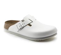 Birkenstock Boston Super Grip aus Naturleder - Herren und Damen Clogs Berufsschuh - Rutschhemmende Gummi-Eva-Sohle nach EN ISO 20347 - Anatomisch geformtes Kork-Latex-Fußbett - Weiß - Schmal - 41