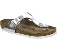 Zehentrenner Birkenstock Gizeh Leather Metallic Silver Regular Damen-Schuhgröße 35