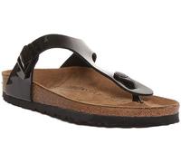 Birkenstock Classic Gizeh Birko-Flor, Damen Zehentrenner, Schwarz (Schwarz Lack), 37 EU