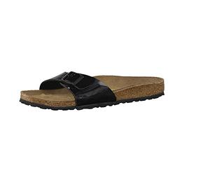 BIRKENSTOCK Classic Madrid Birko-Flor, Damen Pantoletten, Gr.-37 EU,Schwarz (Schwarz Lack)