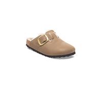 Birkenstock Boston Big Buckle Shearling Leoi Narrow Pantoletten Für Damen 1030444-tabacco-brown Beige 41