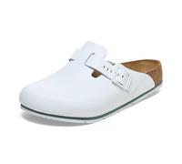 Birkenstock Damen Herren Boston Pro Hausschuhe Leder Pantoletten - Clogs - Zertifiziert nach EN ISO 20347:2043 - Berufsschuhe für Medizin, Gastronomie und Service - Weiß - 38 - Schmal