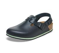 Birkenstock Damen Herren Tokio Pro Hausschuhe Leder Pantoletten - Clogs - Zertifiziert nach Norm EN ISO 20347:2145 - Berufsschuhe für Medizin, Gastronomie und Service - Schwarz - 38