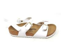 Birkenstock Rio Plain 1029561 Weiß mit Blumen, Sandalen für Mädchen, doppelte Schnalle und Klettverschluss, Kork und Leder, Weiß, 39 EU Stretta