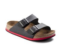 Birkenstock Sandale Arizona Superlauf, Birko-Flor Pantolette Schuh Halbschuh Latsche Zweischnaller Berufsschuh Schuhe Birki Arizona Slipper - Schwarz/Rot - Schmal - Gr. 44