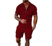 BIRW Herren Trainingsanzüge 2-teiliges Sommer Kurze Sets Outfits Mode Poloshirt Casual Kurzarm und Shorts Set, Weinrot, Medium