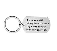 Bishilin Edelstahl Schlüsselanhänger Frauen Männer Auto Hundemarke mit Gravur I love you mit all my butt... Rund Schlüsselring Schlüsselanhänger Partner