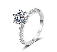 Bishilin Ehering Weißgold Damen 750 Echtgold Einzeln, Hochzeit Ringe 6-Steg-Krappenfassung mit Diamant 0.5ct Trauringe Memoir Verlobung Ring Frauen Gr.53 (16.9)