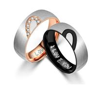 Bishilin Eheringe Edelstahl 6MM, Paar Ringe Set Puzzle Herz mit Gravur I LOVE YOU Trauringe Verlobung Ringe Hochzeit Gr.51 (16.2)-72 (22.9)