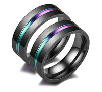 Bishilin Eheringe Edelstahl Personalisiert Set, Pärchen Ringe 8MM mit Regenbogen Rille Verlobungsringe Paarringe für Sie und Ihn Damen Gr.65 (20.7) & Herren Gr.65 (20.7)
