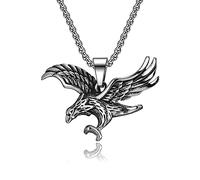 Bishilin Halskette Edelstahl 60CM, Herren Kette Silber mit Anhänger Personalisiert Adler Halskette Charm für Männer