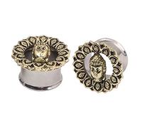 Bishilin Ohr Tunnel Set, Piercing Plug 8MM Edelstahl mit Buddha Gold Silber Tunnel Ohrringe Piercing Set