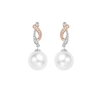 Bishilin Ohrhänger Bicolor 375 Damen, Ohrringe mit Anhänger Unendlichkeit mit 9MM Akoya Perle und Diamant 0.09ct Hochzeit Ohrhänger Nickelfrei in Bijouterie