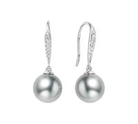 Bishilin Ohrhänger Weißgold 750 Damen, Ohrringe mit Anhänger 9MM Tahiti Perle und Diamant 0.08ct Hochzeit Ohrhänger Nickelfrei in Bijouterie