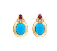 Bishilin Ohrringe Damen Gold 585 Echtgold, Ohrstecker mit 3ct Oval Türkis Rubin und Diamant Frauen Ohrringe Hochzeit Braut Allergiefrei