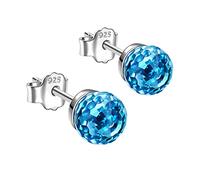 Bishilin Ohrstecker Silber 925, Ohrringe Damen 7MM Blau Kristall Silber Ohrstecker Nickelfrei für Mädchen