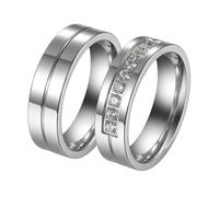 Bishilin Paar Ringe Set Edelstahl,Partnerringe 6MM mit Zirkonia Eheringe Trauringe Verlobungsringe Damen Gr.52 (16.6) & Herren Gr.62 (19.7)