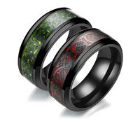 Bishilin Paarringe für Sie und Ihn Set, Eheringe Edelstahl 8MM Keltische Drachen mit Kohlefaser Partnerringe Freundschaftsringe Personalisiert Rot Gr.60 (19.1) & Grün Gr.60 (19.1)