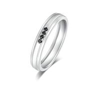 Bishilin Ring Weißgold Herren Damen 750 Echtgold, Verlobungsringe 3.8MM mit Schwarzer Diamant 0.07ct Bandring Eheringe Jahrestag Hochzeit Ringe Paar Größe 52 (16.6)