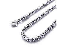 Bishilin Silber Kette 50CM Herren ohne Anhänger, 3.2MM Popcorn-Kette Halskette Edelstahl Biker Partnerkette