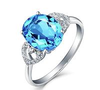 Bishilin Topas Ringe Damen Platin 950, Hochzeit Ring Topas 2.7ct und Herzen mit Diamant 0.09ct Trauringe Verlobung Jahrestag Ringe Frauen Größe 61 (19.4)