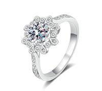 Bishilin Trauring Damen Einzeln Weißgold 585, Hochzeit Ringe Schneeflocke mit 1ct Diamant Eheringe Frauen Ringe Verlobung Jahrestag Große 62 (19.7)