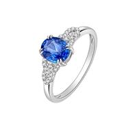 Bishilin Weißgold Ring mit Saphir Damen, Eheringe Weißgold 375 Oval Saphir und Blätter mit Diamant Verlobungsringe Hochzeitsringe Frauen Gr.62 (19.7)