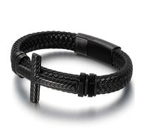 BISONBLUE Armbänder Herren Armband Geschenk Armreif Geflochtenes Lederarmband Für Männer, Christliches Kreuz, Armbänder Für Männer, Religiöse Freundschaft