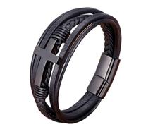 BISONBLUE Armbänder Herren Armband Geschenk Armreif Luxuriöses Mehrfarbiges Kreuz-Design, Klassisches Lederarmband, 21 cm, Hübsche Geschenke