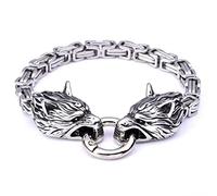 BISONBLUE Armbänder Herren Armband Geschenk Armreif Wikinger-Wolfskopf-Armband Für Herren, Federringverschluss, Biker-Punk