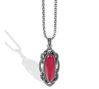 BISONBLUE Halskette für Damen Anhänger Frauen Herren Kette Pulloverkette Halskette Mit Rotem Stein, Grauer Kristall, Große Ovale Halskette Für Damen, Vintage-Rot