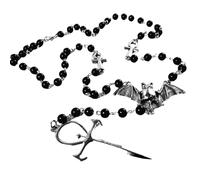 BISONBLUE Halskette für Damen Anhänger Frauen Herren Kette Pulloverkette Vampir Okkult Vamp Perlenkette Goth Punk Fledermaus Kreuz Anhänger Halskette Handgefertigte Perlen Tradgoth