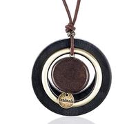 BISONBLUE Halskette Herren Anhänger Chain Ketten Dame Geschenk Halskette, Modische Holzanhänger, Handgefertigte Lange Halskette Für Damen, Trend Schwarz