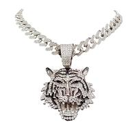 BISONBLUE Halskette Herren Anhänger Chain Ketten Dame Geschenk Männer Frauen Hip Hop Tiger Anhänger Halskette Mit 13Mm Bling Hiphop Halsketten Mode