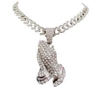 BISONBLUE Halskette Herren Anhänger Chain Ketten Dame Geschenk Männer Hip Hop Betende Hände Anhänger Halskette Mit 13 Mm Kristall Hiphop Iced Out Bling Halsketten Mode