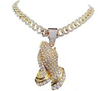 BISONBLUE Halskette Herren Anhänger Chain Ketten Dame Geschenk Männer Hip Hop Betende Hände Anhänger Halskette Mit 13 Mm Kristall Hiphop Iced Out Bling Halsketten Mode