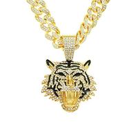 BISONBLUE Halsketten Anhänger Herren Schmuck Damen Kette Männer Frauen Dreidimensionale Halskette mit Tigerkopf-Anhänger, Trendiger Nachtclub, personalisierter Herrenanhänger, goldfarben, 4