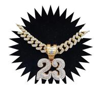 BISONBLUE Halsketten Anhänger Herren Schmuck Damen Kette Männer Frauen Frauen Hip Hop Nummer 23 Anhänger Halskette mit 13mm Kristall Iced Out Bling Halsketten Mode Charme Goldfarbe