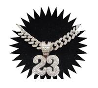 BISONBLUE Halsketten Anhänger Herren Schmuck Damen Kette Männer Frauen Frauen Hip Hop Nummer 23 Anhänger Halskette mit 13mm Kristall Iced Out Bling Halsketten Mode Charme Silberfarbe
