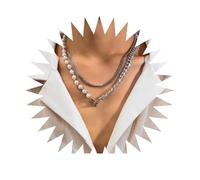 BISONBLUE Halsketten Anhänger Herren Schmuck Damen Kette Männer Frauen Hip Hop Halb Imitation Perle Halbe Halskette Sets Männer Punk Link Kette Halskette Rapper silberfarbe